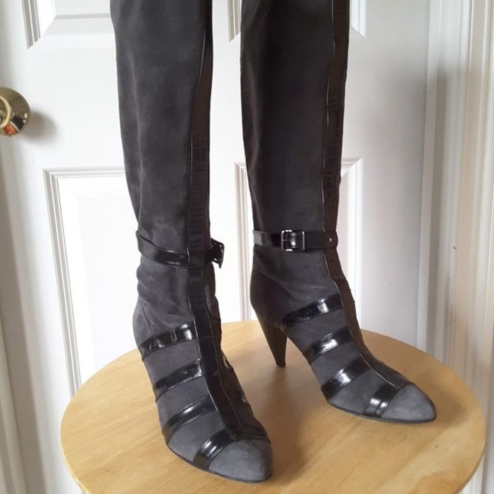 Sigerson Morrison Tall Suede Patent Strap Boots